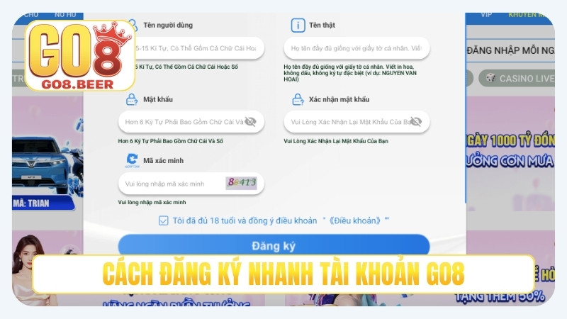 Cách đăng ký nhanh tài khoản GO8